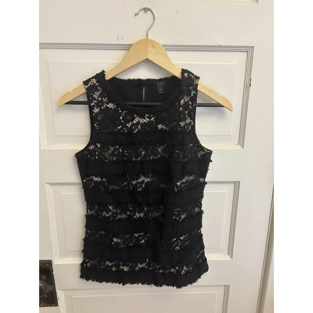 J Crew Women's‎ Black Nude Fringe Lace Sleeveless Tank Top Shirt Size XS